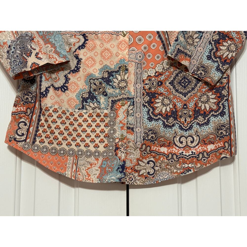 Chico's Multi-Color Patchwork Print No-Iron Blouse, Size 0 - Picture 3 of 5